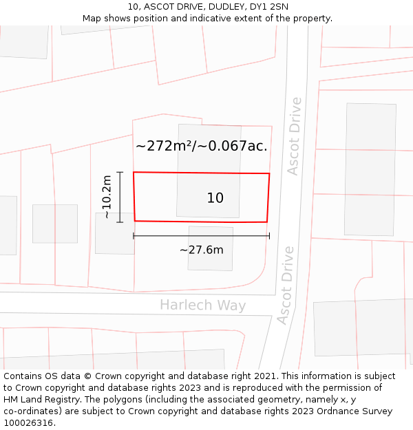10, ASCOT DRIVE, DUDLEY, DY1 2SN: Plot and title map