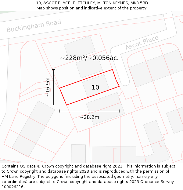 10, ASCOT PLACE, BLETCHLEY, MILTON KEYNES, MK3 5BB: Plot and title map