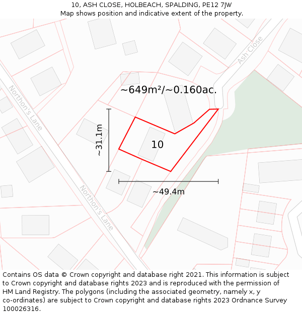10, ASH CLOSE, HOLBEACH, SPALDING, PE12 7JW: Plot and title map