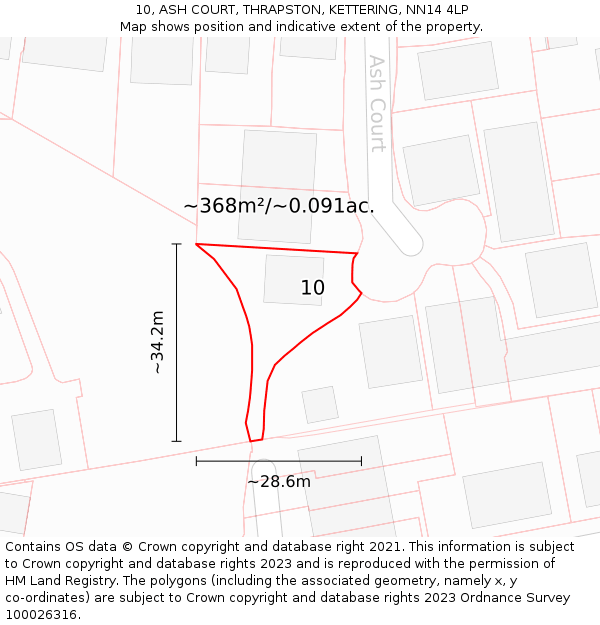10, ASH COURT, THRAPSTON, KETTERING, NN14 4LP: Plot and title map