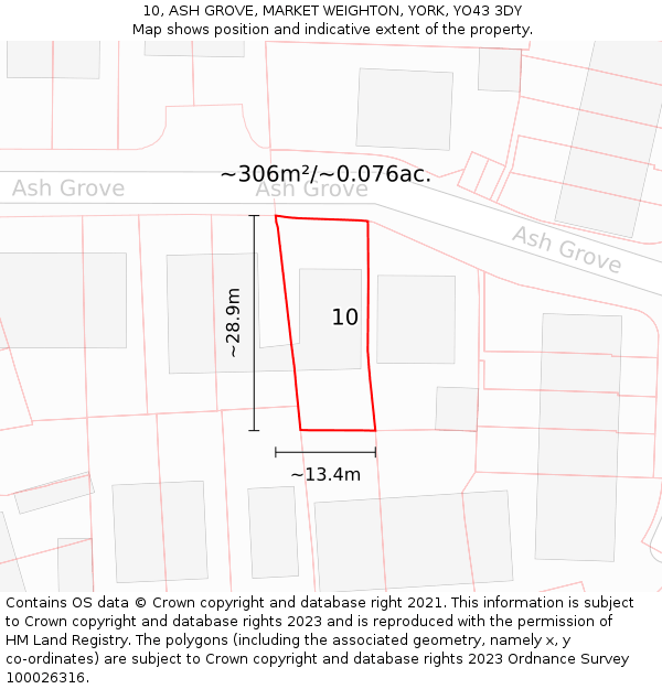 10, ASH GROVE, MARKET WEIGHTON, YORK, YO43 3DY: Plot and title map