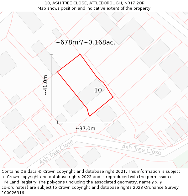 10, ASH TREE CLOSE, ATTLEBOROUGH, NR17 2QP: Plot and title map