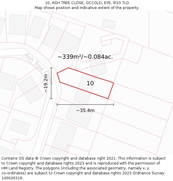 10, ASH TREE CLOSE, OCCOLD, EYE, IP23 7LD: Plot and title map