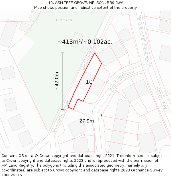 10, ASH TREE GROVE, NELSON, BB9 0WA: Plot and title map