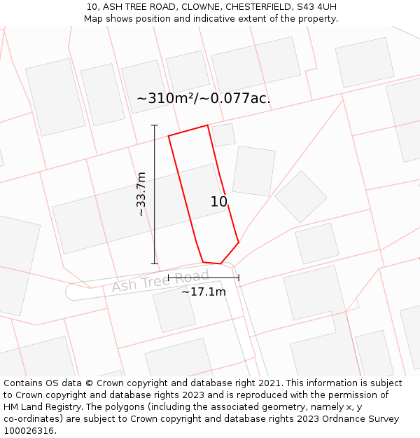 10, ASH TREE ROAD, CLOWNE, CHESTERFIELD, S43 4UH: Plot and title map