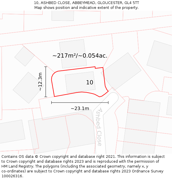 10, ASHBED CLOSE, ABBEYMEAD, GLOUCESTER, GL4 5TT: Plot and title map
