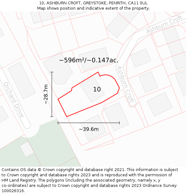 10, ASHBURN CROFT, GREYSTOKE, PENRITH, CA11 0UL: Plot and title map