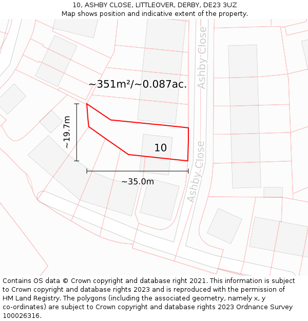 10, ASHBY CLOSE, LITTLEOVER, DERBY, DE23 3UZ: Plot and title map