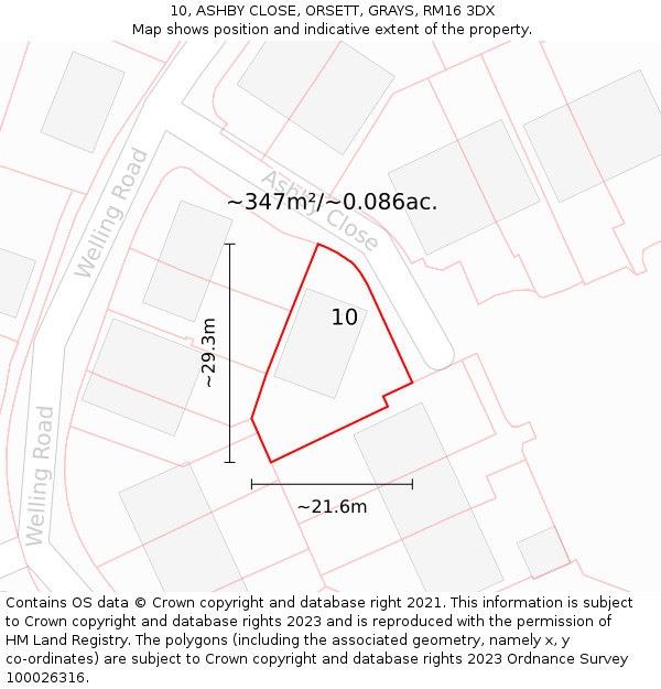 10, ASHBY CLOSE, ORSETT, GRAYS, RM16 3DX: Plot and title map