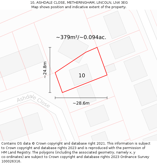 10, ASHDALE CLOSE, METHERINGHAM, LINCOLN, LN4 3EG: Plot and title map