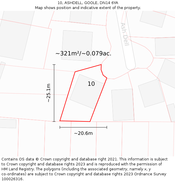 10, ASHDELL, GOOLE, DN14 6YA: Plot and title map