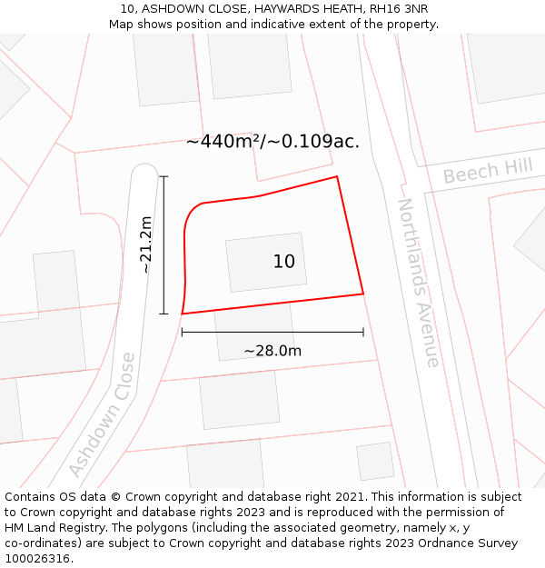 10, ASHDOWN CLOSE, HAYWARDS HEATH, RH16 3NR: Plot and title map