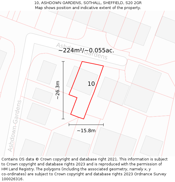 10, ASHDOWN GARDENS, SOTHALL, SHEFFIELD, S20 2GR: Plot and title map