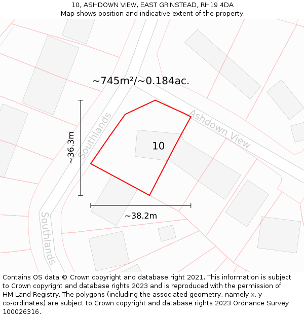 10, ASHDOWN VIEW, EAST GRINSTEAD, RH19 4DA: Plot and title map