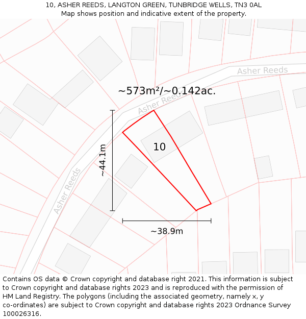 10, ASHER REEDS, LANGTON GREEN, TUNBRIDGE WELLS, TN3 0AL: Plot and title map