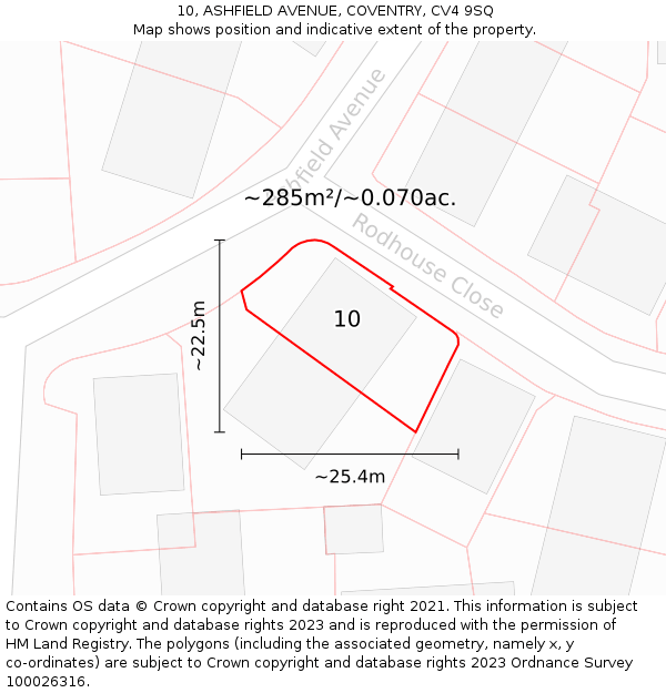10, ASHFIELD AVENUE, COVENTRY, CV4 9SQ: Plot and title map