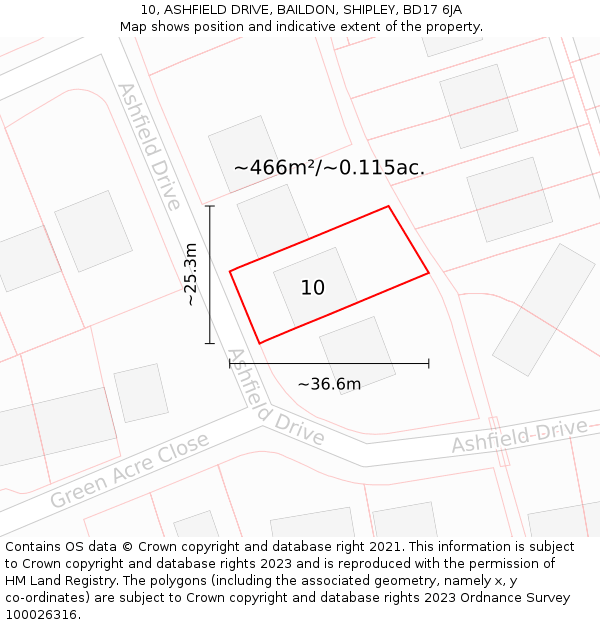 10, ASHFIELD DRIVE, BAILDON, SHIPLEY, BD17 6JA: Plot and title map