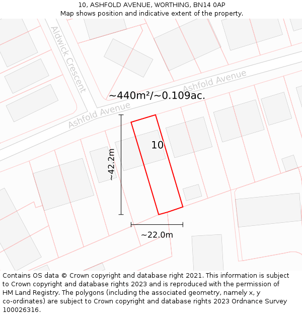 10, ASHFOLD AVENUE, WORTHING, BN14 0AP: Plot and title map