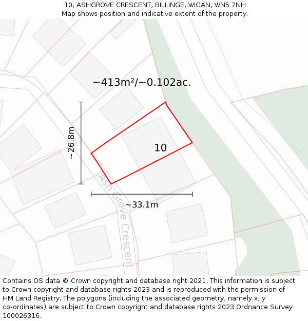 10, ASHGROVE CRESCENT, BILLINGE, WIGAN, WN5 7NH: Plot and title map