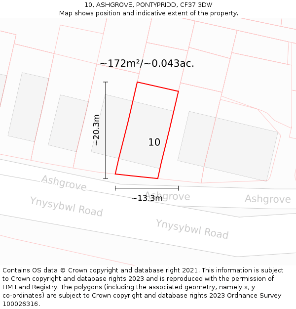 10, ASHGROVE, PONTYPRIDD, CF37 3DW: Plot and title map