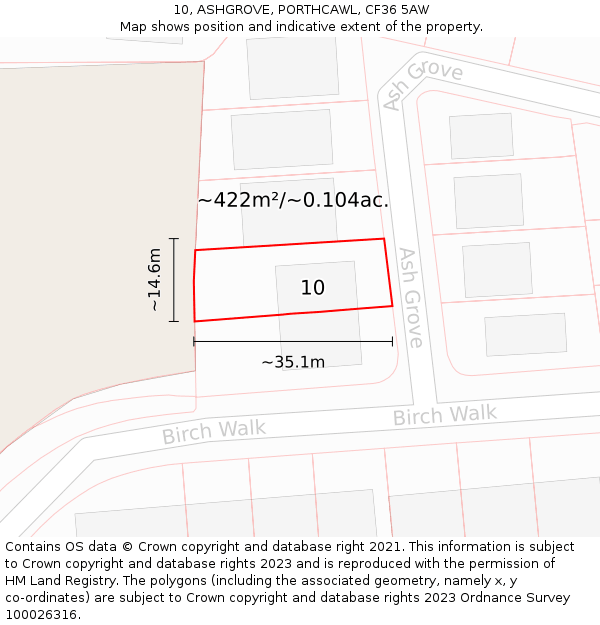 10, ASHGROVE, PORTHCAWL, CF36 5AW: Plot and title map