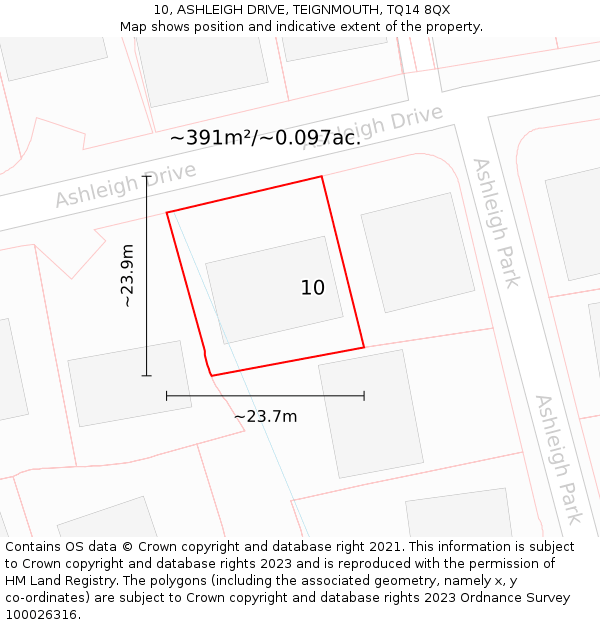 10, ASHLEIGH DRIVE, TEIGNMOUTH, TQ14 8QX: Plot and title map