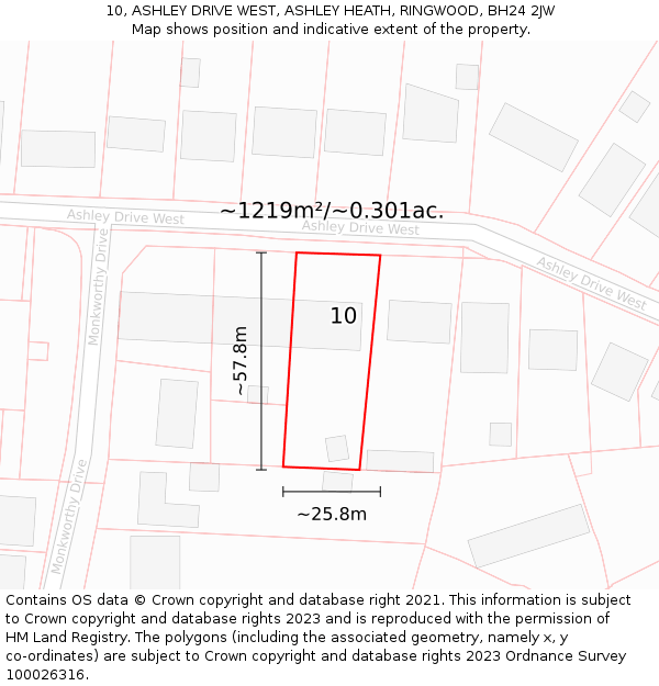10, ASHLEY DRIVE WEST, ASHLEY HEATH, RINGWOOD, BH24 2JW: Plot and title map