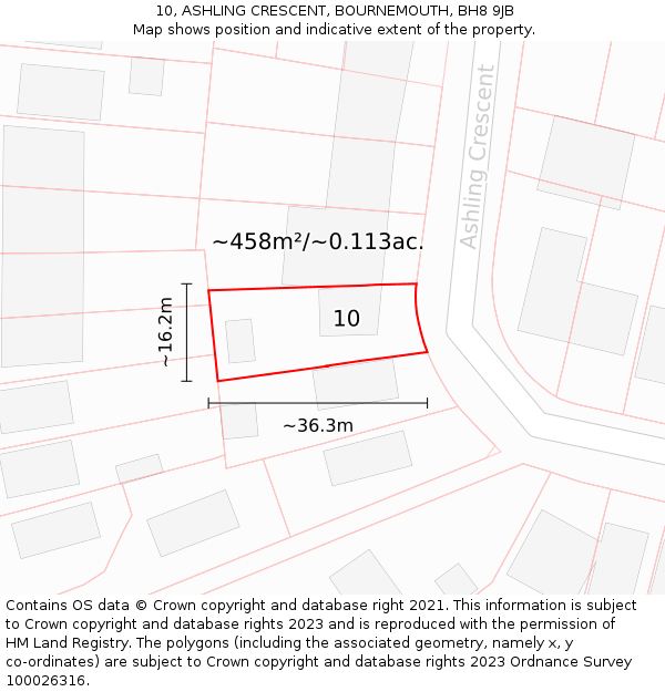 10, ASHLING CRESCENT, BOURNEMOUTH, BH8 9JB: Plot and title map