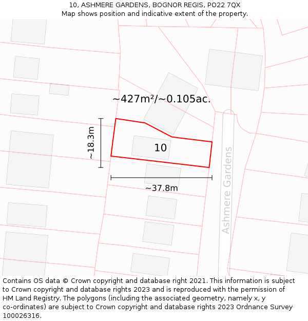 10, ASHMERE GARDENS, BOGNOR REGIS, PO22 7QX: Plot and title map
