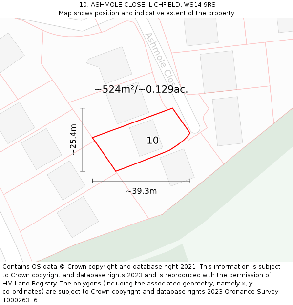 10, ASHMOLE CLOSE, LICHFIELD, WS14 9RS: Plot and title map