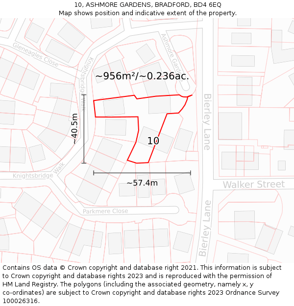 10, ASHMORE GARDENS, BRADFORD, BD4 6EQ: Plot and title map