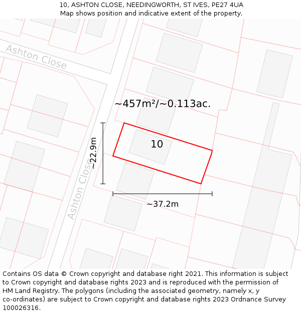 10, ASHTON CLOSE, NEEDINGWORTH, ST IVES, PE27 4UA: Plot and title map
