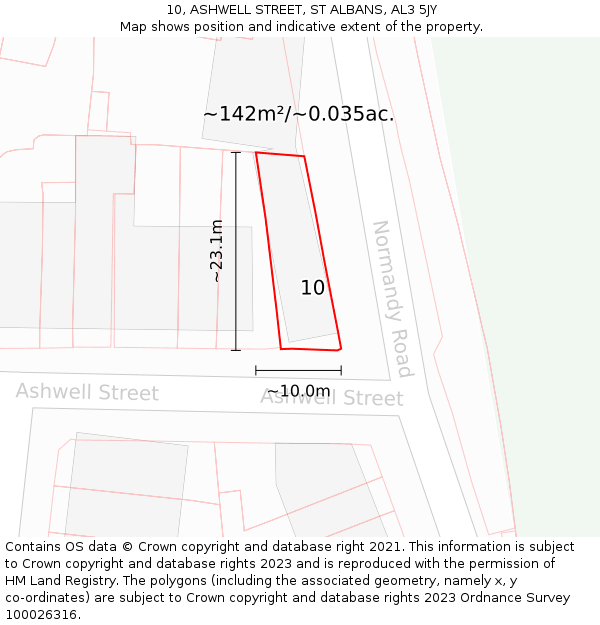 10, ASHWELL STREET, ST ALBANS, AL3 5JY: Plot and title map