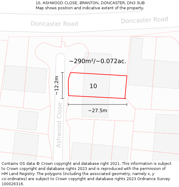 10, ASHWOOD CLOSE, BRANTON, DONCASTER, DN3 3UB: Plot and title map