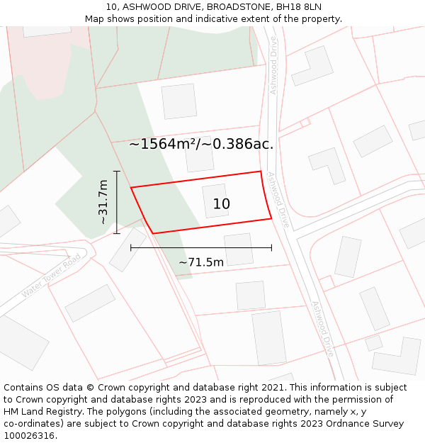10, ASHWOOD DRIVE, BROADSTONE, BH18 8LN: Plot and title map
