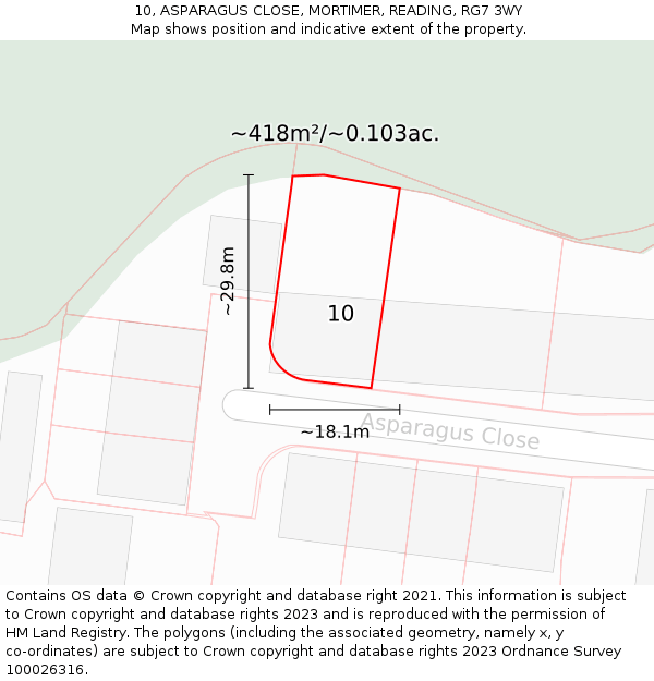 10, ASPARAGUS CLOSE, MORTIMER, READING, RG7 3WY: Plot and title map