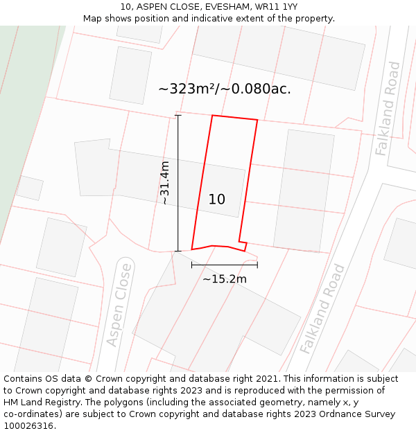 10, ASPEN CLOSE, EVESHAM, WR11 1YY: Plot and title map