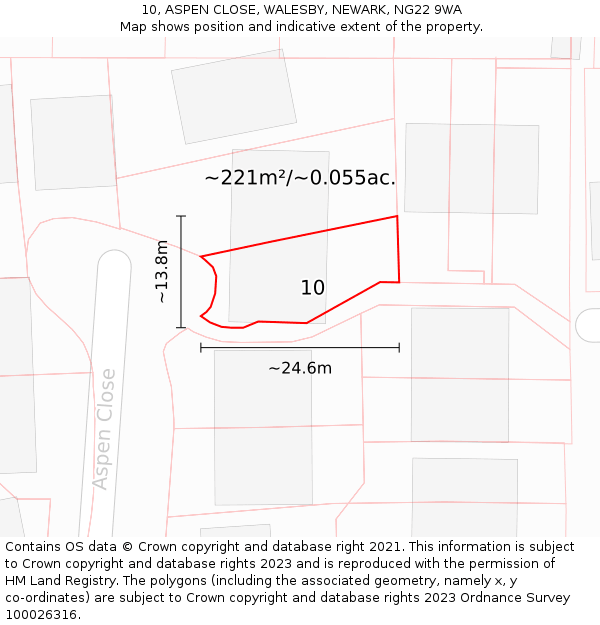 10, ASPEN CLOSE, WALESBY, NEWARK, NG22 9WA: Plot and title map