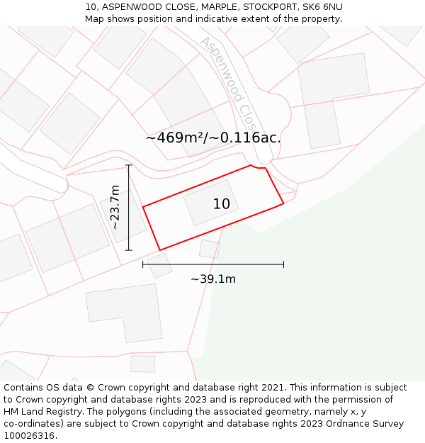 10, ASPENWOOD CLOSE, MARPLE, STOCKPORT, SK6 6NU: Plot and title map