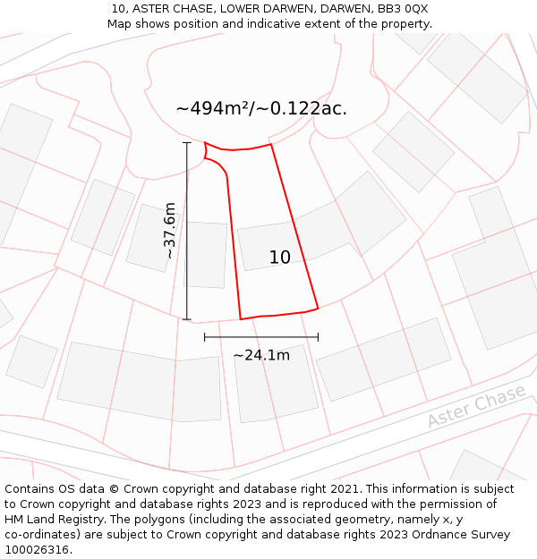 10, ASTER CHASE, LOWER DARWEN, DARWEN, BB3 0QX: Plot and title map