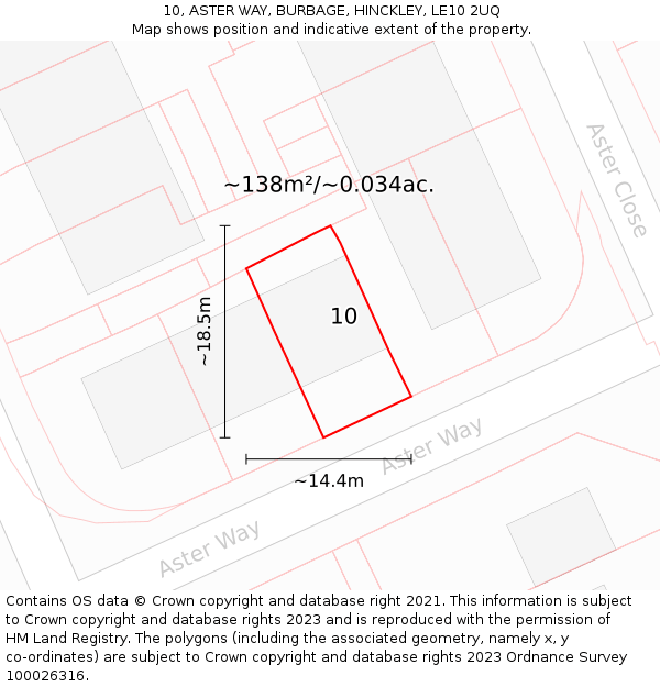 10, ASTER WAY, BURBAGE, HINCKLEY, LE10 2UQ: Plot and title map