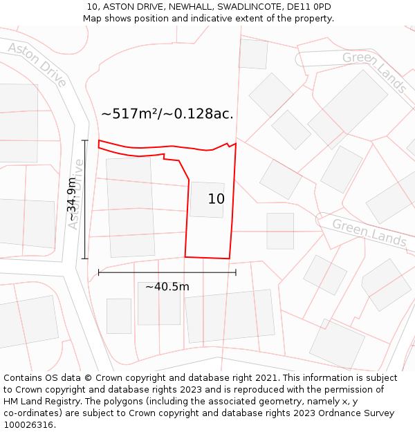 10, ASTON DRIVE, NEWHALL, SWADLINCOTE, DE11 0PD: Plot and title map