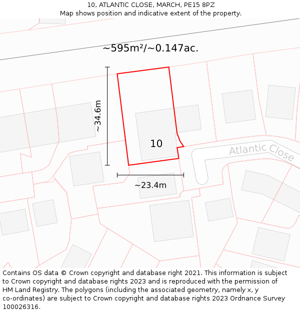 10, ATLANTIC CLOSE, MARCH, PE15 8PZ: Plot and title map