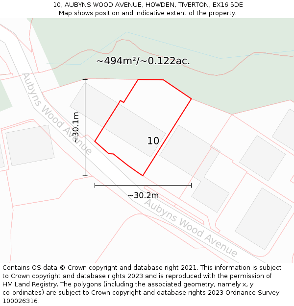 10, AUBYNS WOOD AVENUE, HOWDEN, TIVERTON, EX16 5DE: Plot and title map