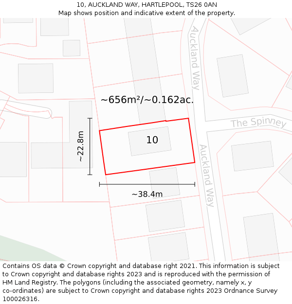 10, AUCKLAND WAY, HARTLEPOOL, TS26 0AN: Plot and title map