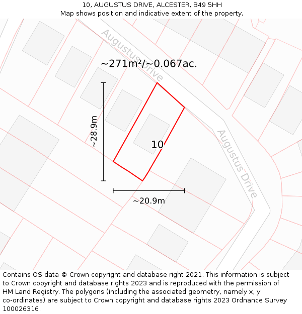 10, AUGUSTUS DRIVE, ALCESTER, B49 5HH: Plot and title map