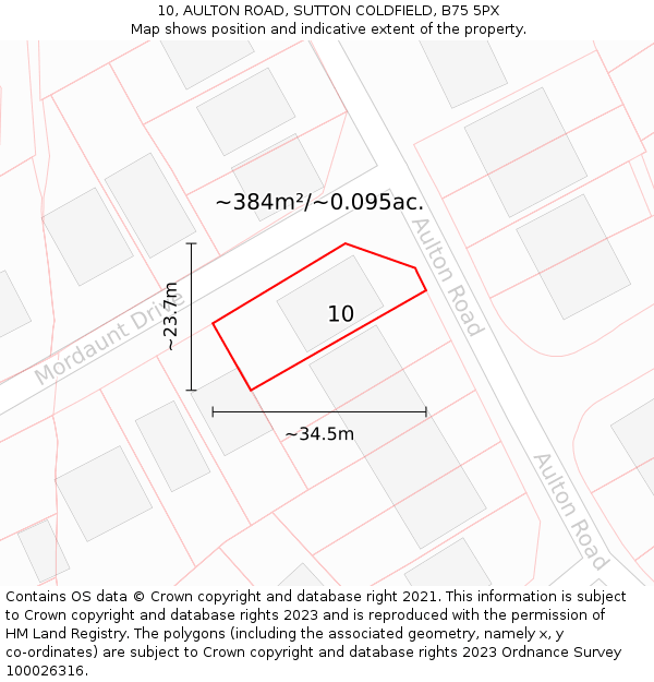 10, AULTON ROAD, SUTTON COLDFIELD, B75 5PX: Plot and title map