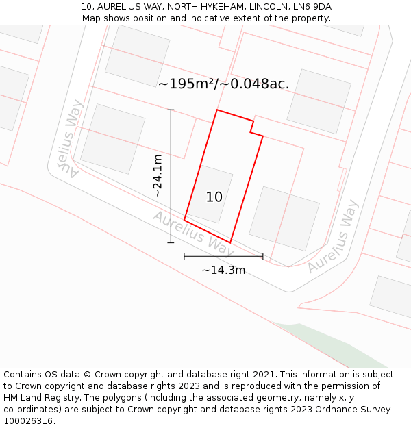 10, AURELIUS WAY, NORTH HYKEHAM, LINCOLN, LN6 9DA: Plot and title map