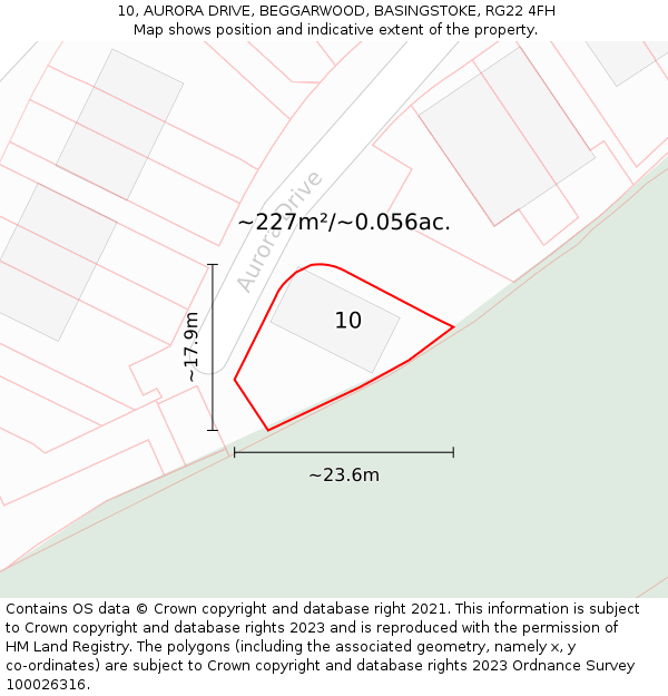 10, AURORA DRIVE, BEGGARWOOD, BASINGSTOKE, RG22 4FH: Plot and title map