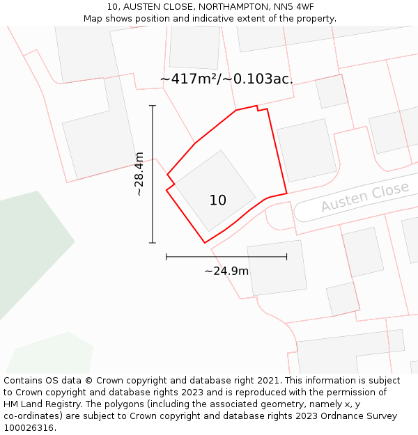 10, AUSTEN CLOSE, NORTHAMPTON, NN5 4WF: Plot and title map